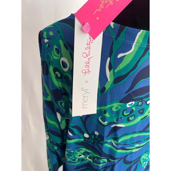Lilly Pulitzer Blue & Green Tropical Print Maxi Dress With Gold Button XL - Picture 8 of 13